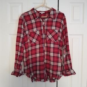 Plaid Flannel shirt with rose applique on back